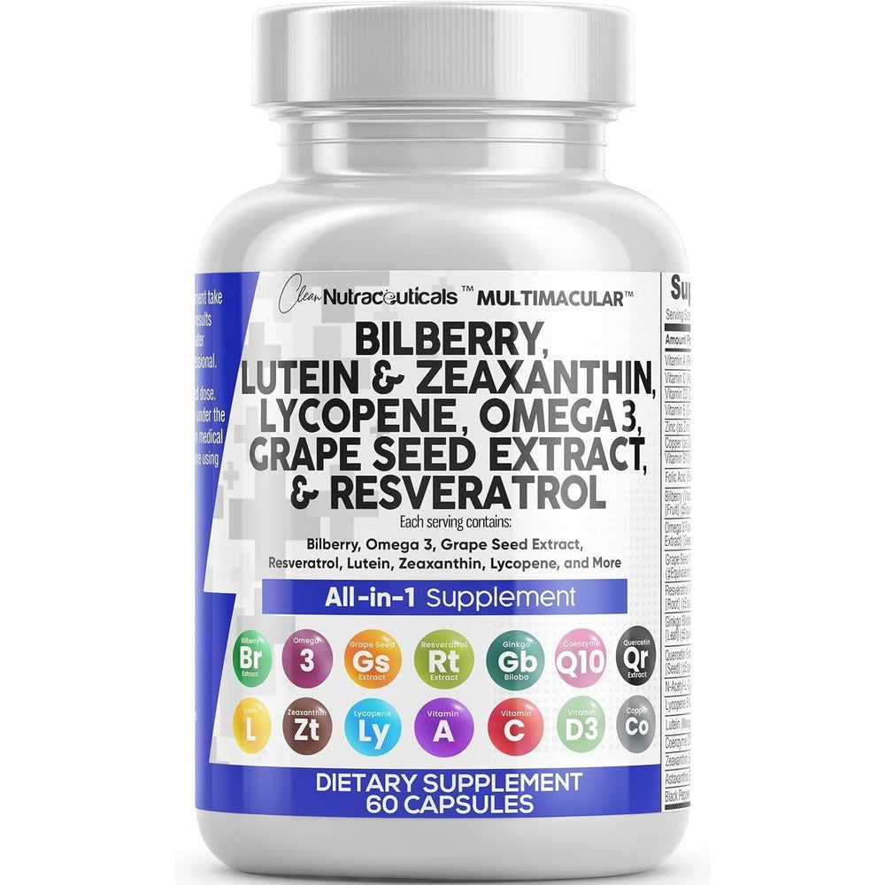 Clean Nutraceuticals MultiMacular Eye Vitamins 60 capsules front view bottle