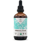 Garden Organics Bilberry Fruit Extract front view of the four fluid ounce liquid tincture bottle with dropper.