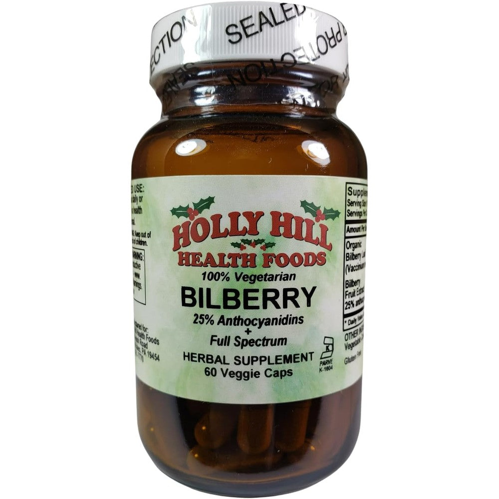 Holly Hill Health Foods Bilberry 60 capsules front bottle view for eye health