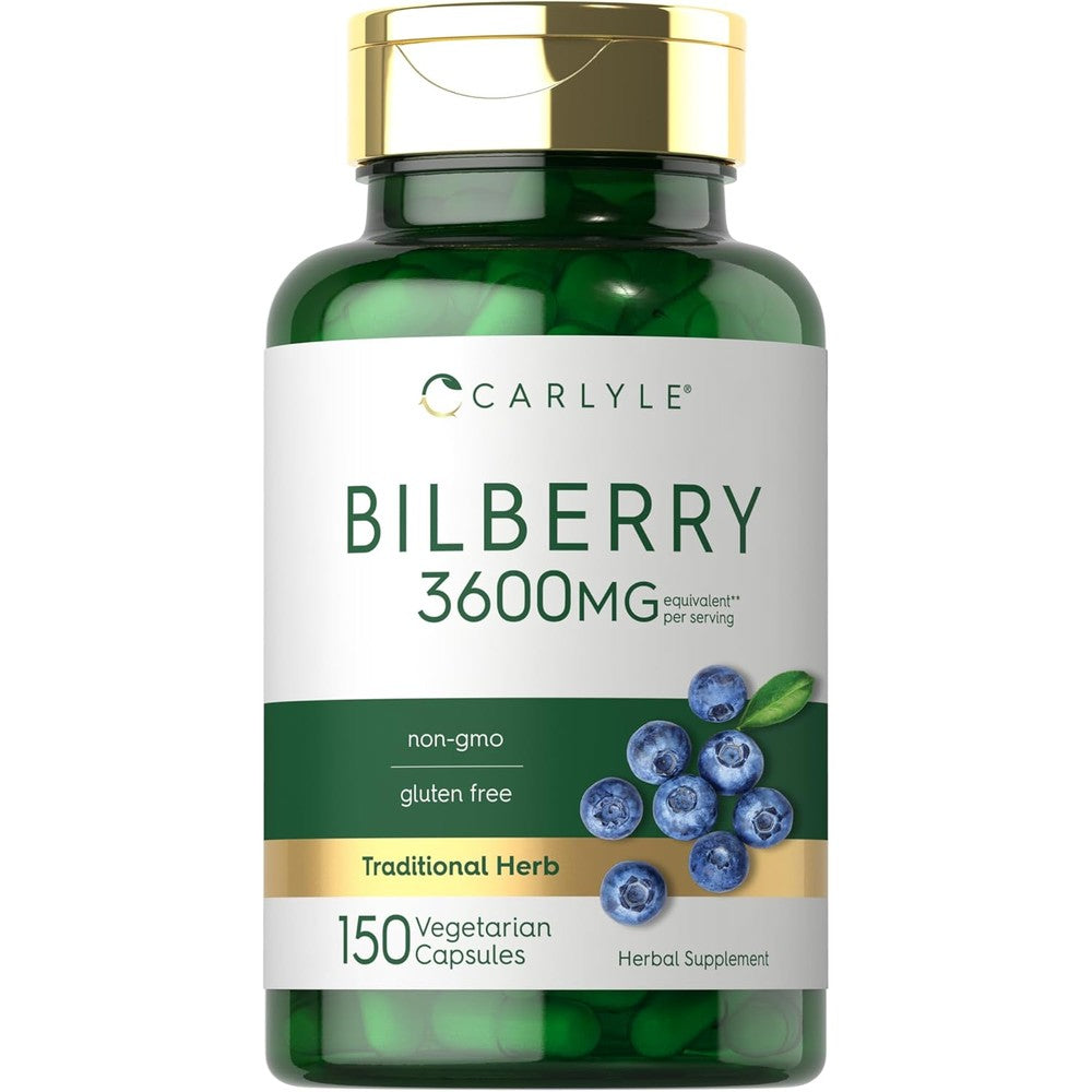 Carlyle Bilberry Extract 150 Vegetarian Capsules front bottle view for eye health support.