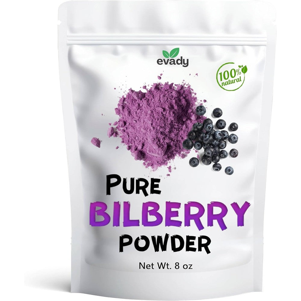 Evady Bilberry Powder front packaging view showing nutritional benefits