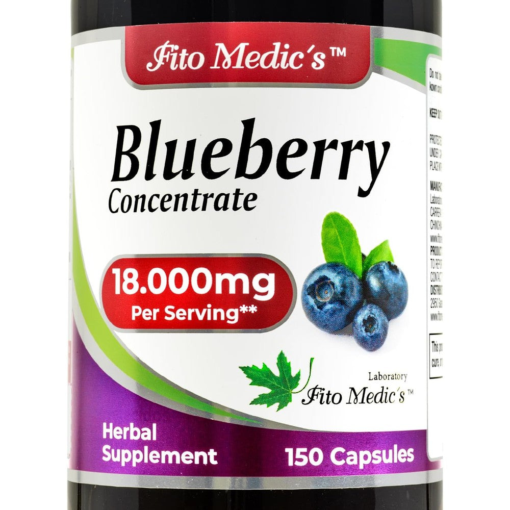 Fito Medics Blueberry Extract 150 capsules front view bottle showing 18000 mg equivalent potency