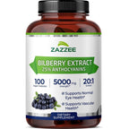 Zazzee Naturals Extra Strength Bilberry Extract front view showing 5000 mg strength label.