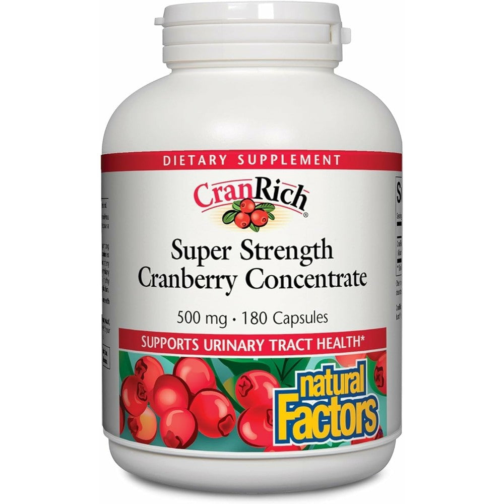 Natural Factors CranRich Super Strength Cranberry Concentrate 180 capsules front bottle view for urinary tract support