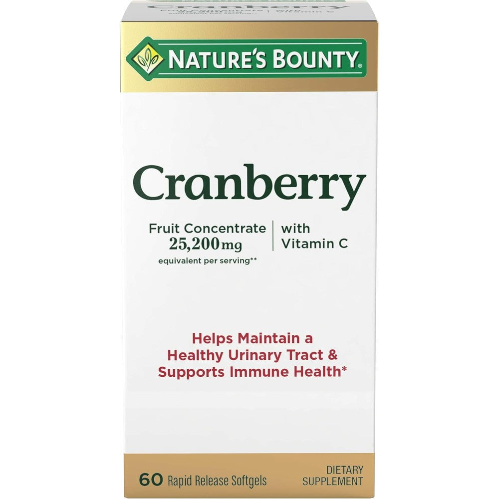 Nature's Bounty Triple Strength Cranberry 60 softgels front view authentic urinary health supplement.