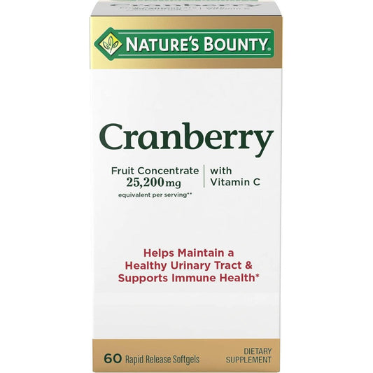 Nature's Bounty Triple Strength Cranberry 60 softgels front view authentic urinary health supplement.