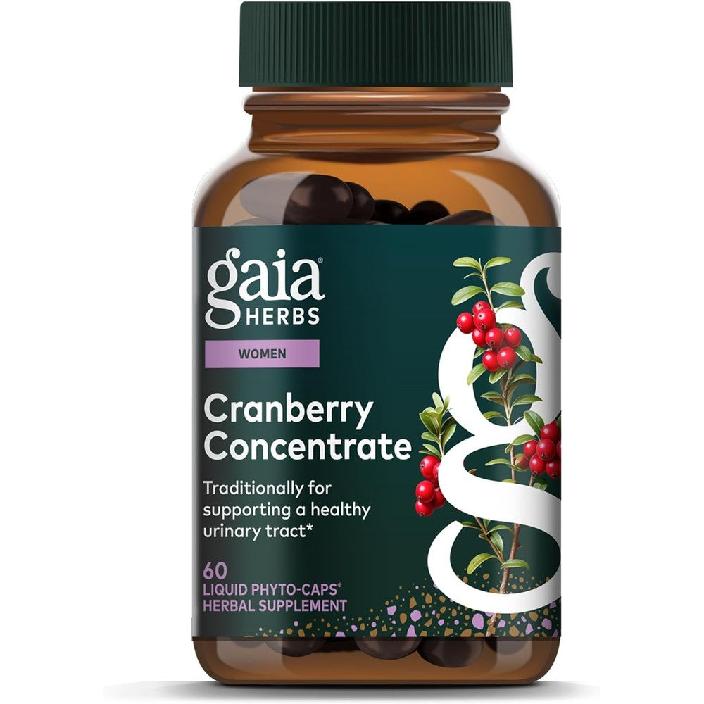 Gaia Herbs Cranberry Concentrate 60 capsules front view packaging for urinary tract health support