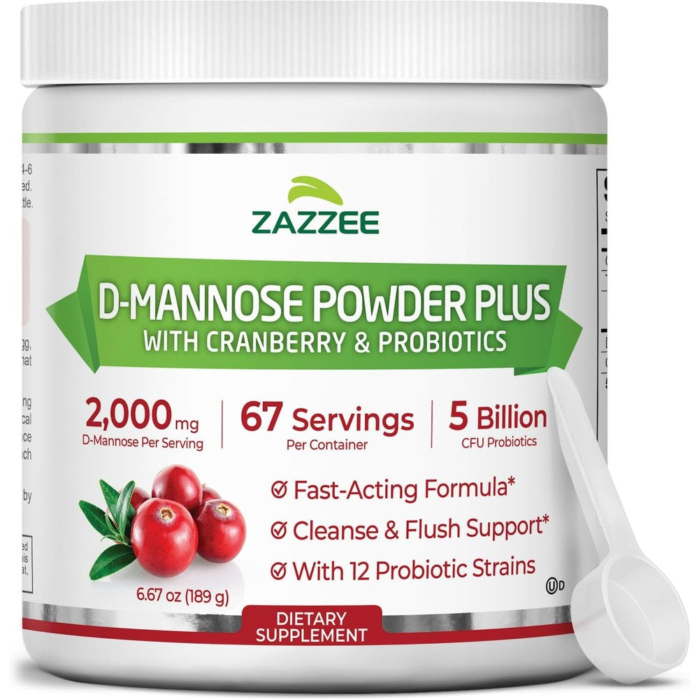 Zazzee Naturals D-Mannose Powder Plus Probiotics Cranberry Front