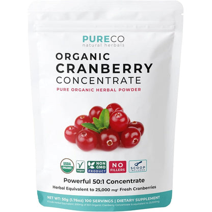 Pure Co Organic Cranberry Concentrate Powder front pouch