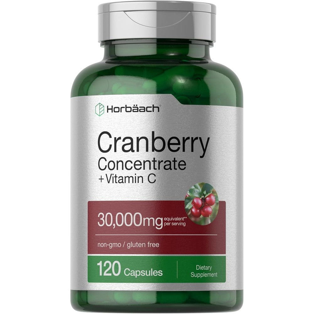 Horbaach Triple Strength Cranberry Concentrate Vitamin C 120 Capsules front view