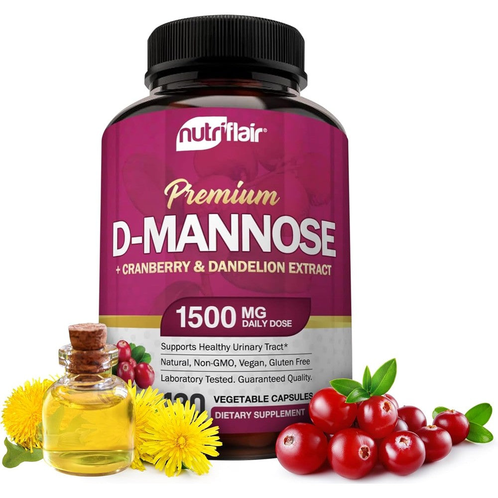 NutriFlair D-Mannose Cranberry Dandelion 120 Capsules Front View