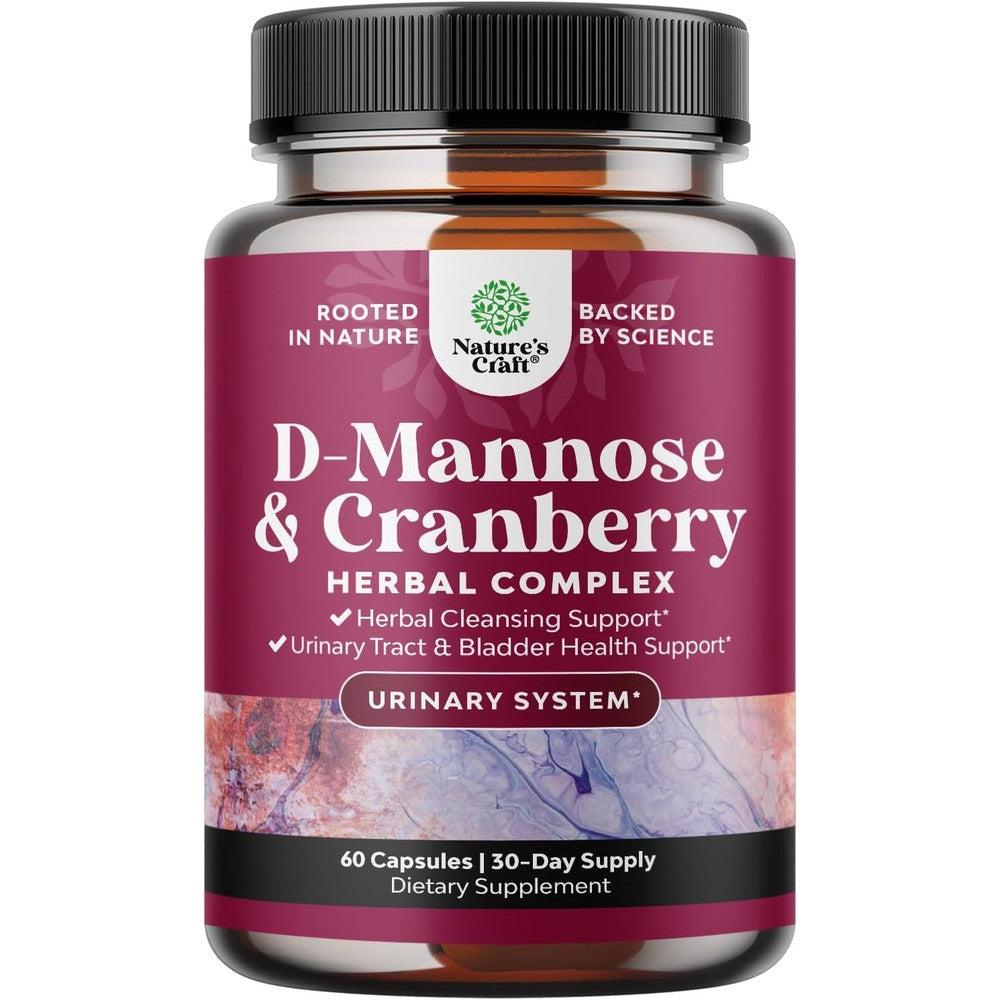Nature's Craft D-Mannose 1000mg Cranberry Extract 60 Capsules front view