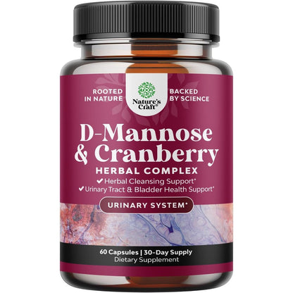 Nature's Craft D-Mannose 1000mg Cranberry Extract 60 Capsules front view