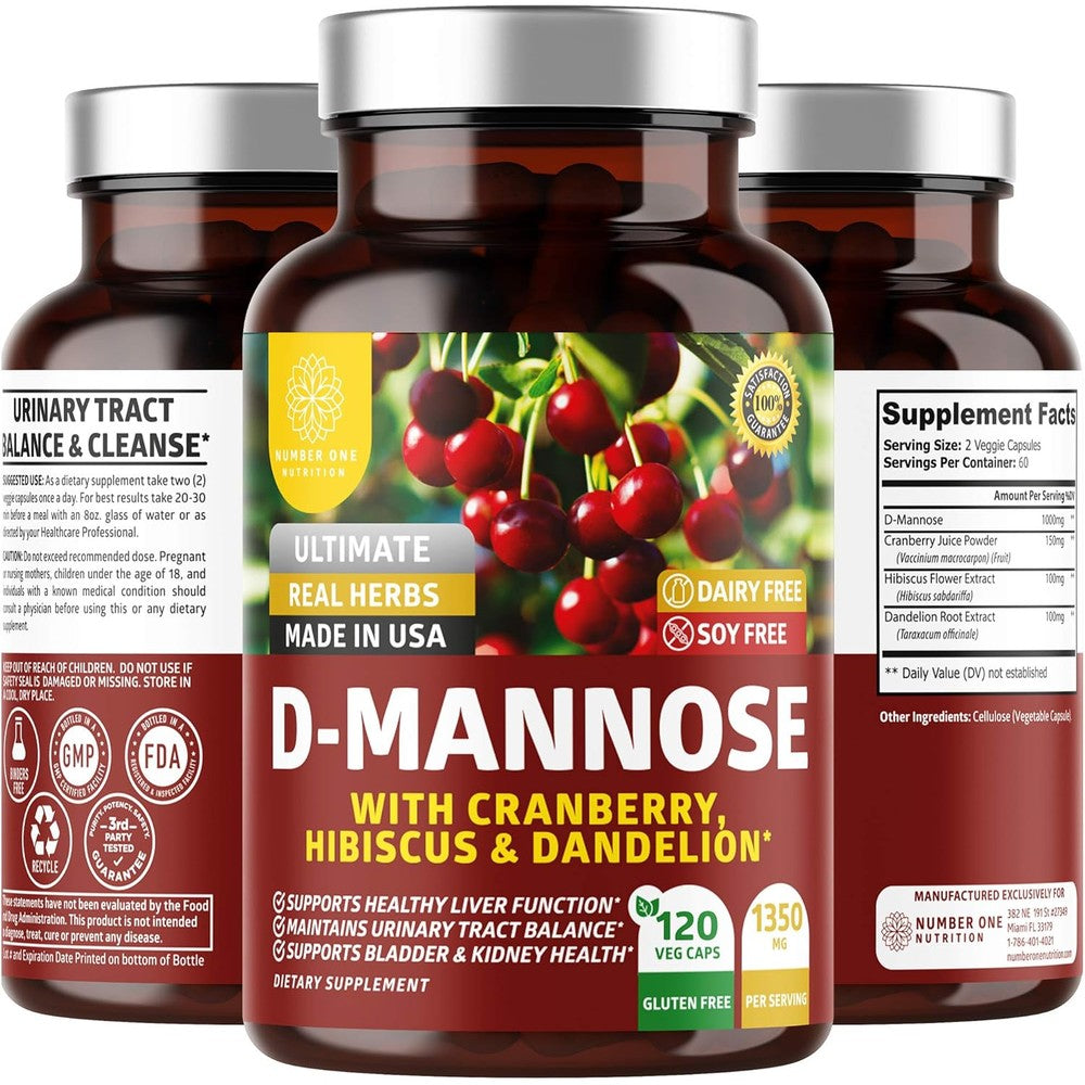 Number One Nutrition Premium D-Mannose 1350mg Front View Imported Supplement