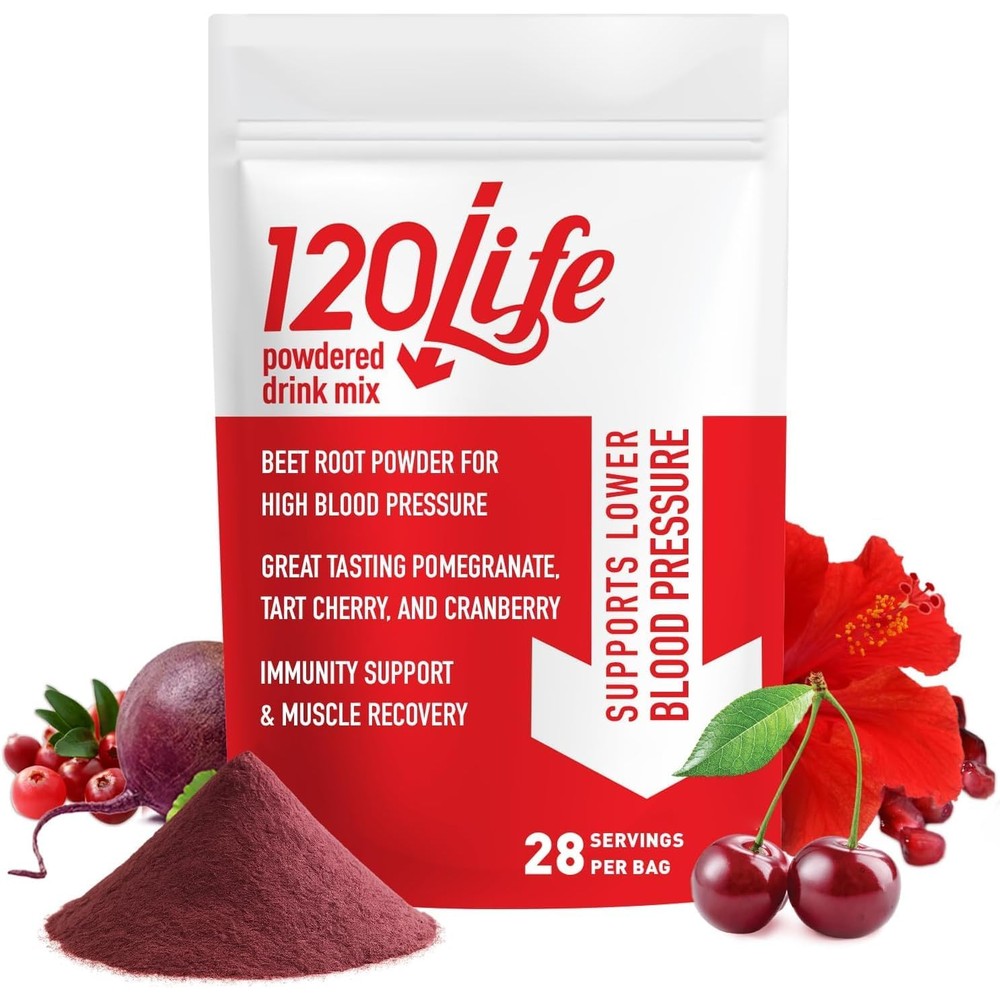 120LIFE Natural Beet Root Powder Blood Pressure Support Mix front pouch view