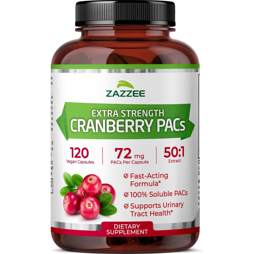 Zazzee Extra Strength Cranberry PACs 72mg Front View