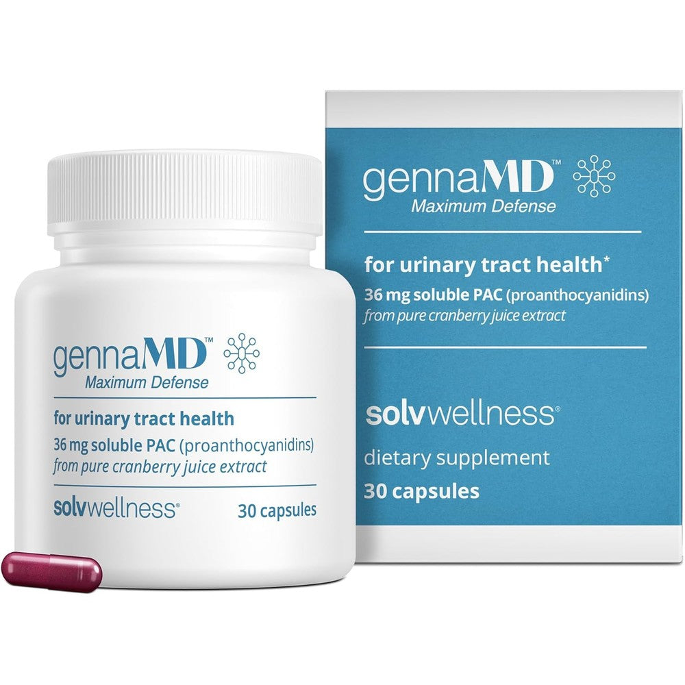 Solv Wellness GennaMD Maximum UTI Defense front view with cranberry extract