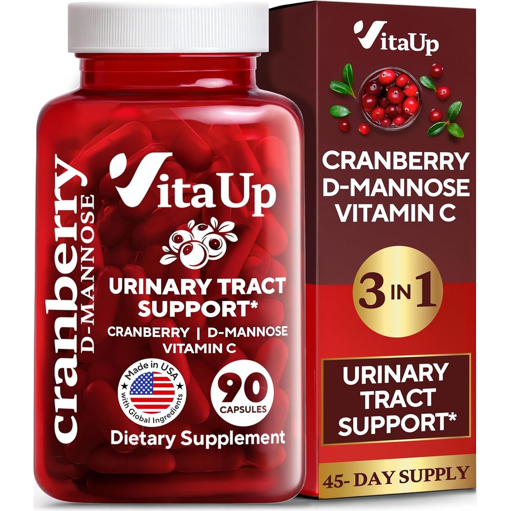 VitaUp D-Mannose 1000mg Cranberry Vitamin C 90 Capsules front view