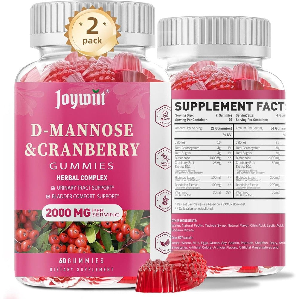 Joywiit D-Mannose 2000mg Gummies Front Bottle View Imported