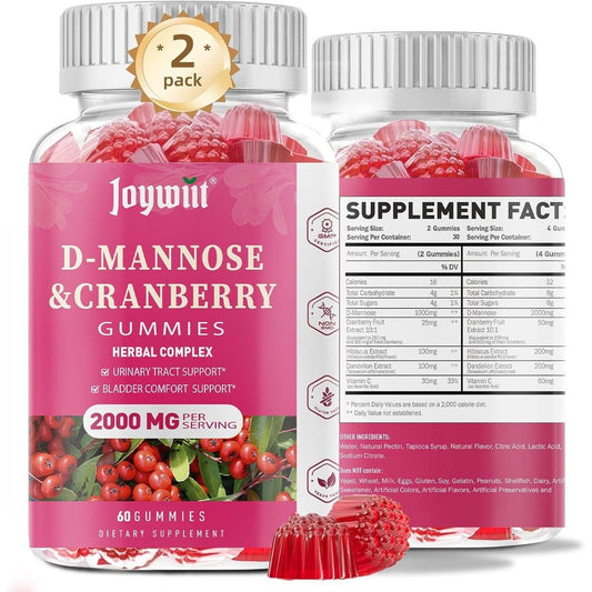 Joywiit D-Mannose 2000mg Gummies Front Bottle View Imported