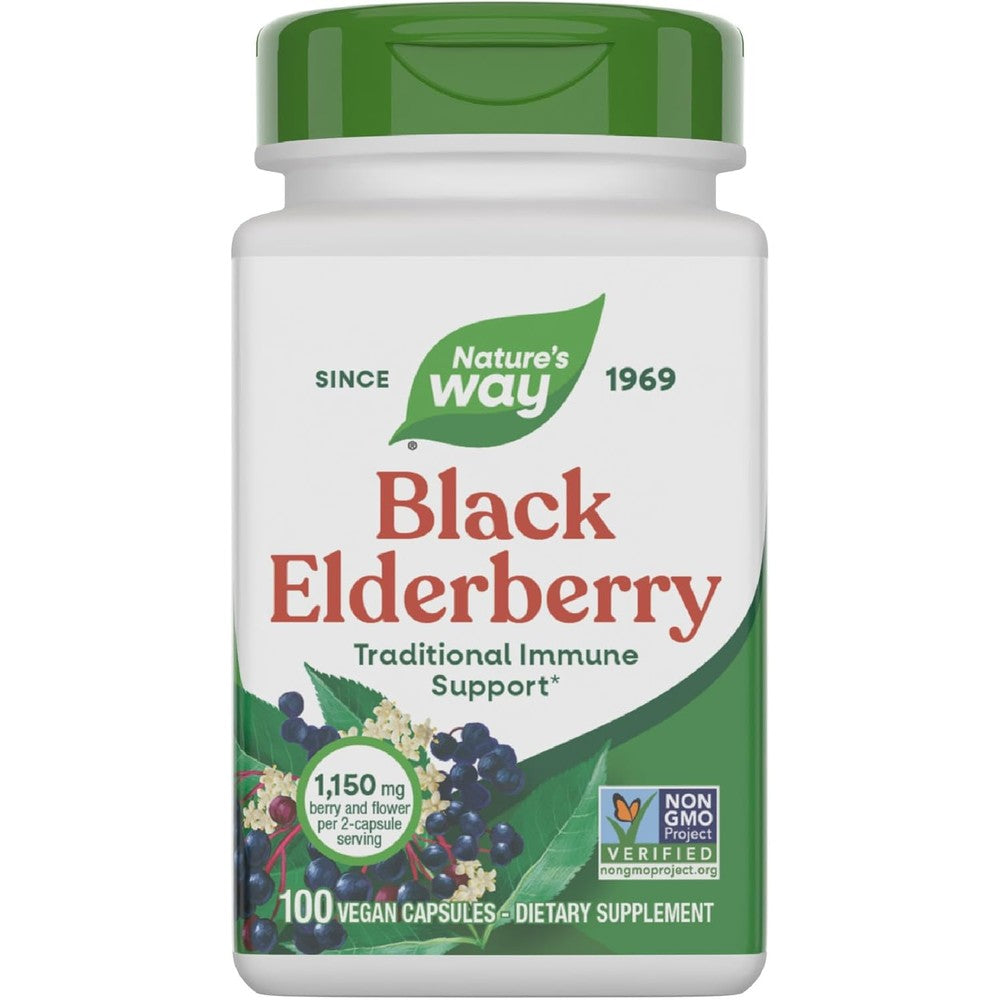 Nature's Way Black Elderberry 100 capsules front view