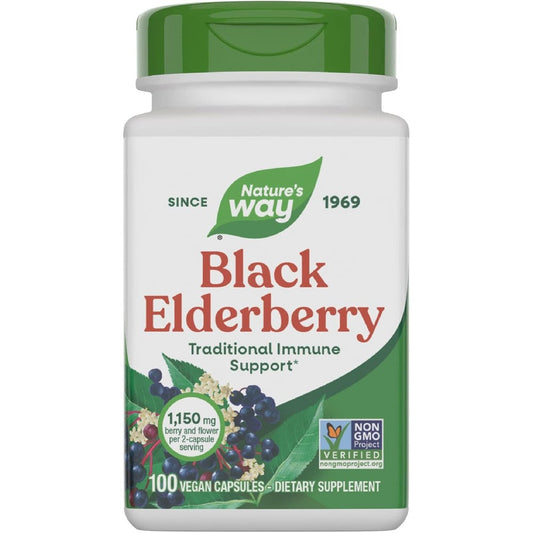 Nature's Way Black Elderberry 100 capsules front view