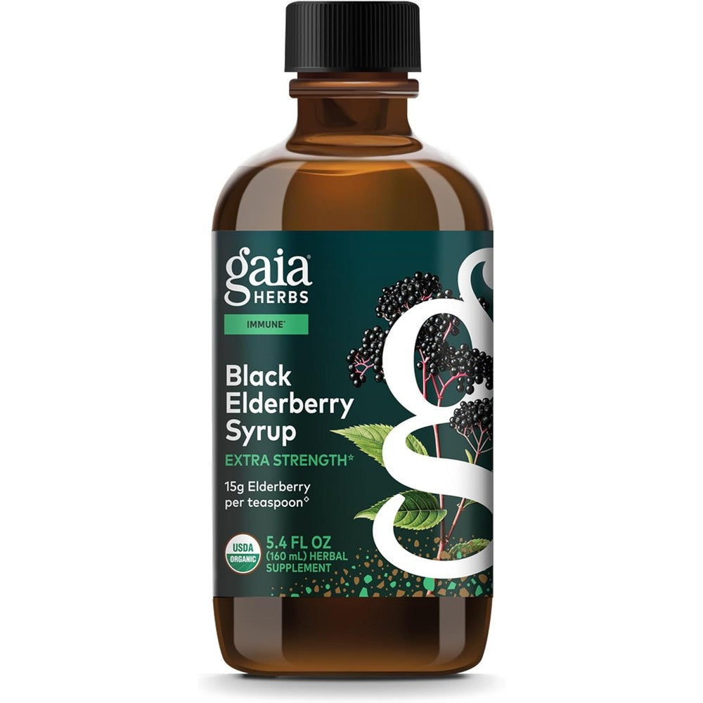 Gaia Herbs Black Elderberry Syrup 5.4 Fluid Ounce bottle front view