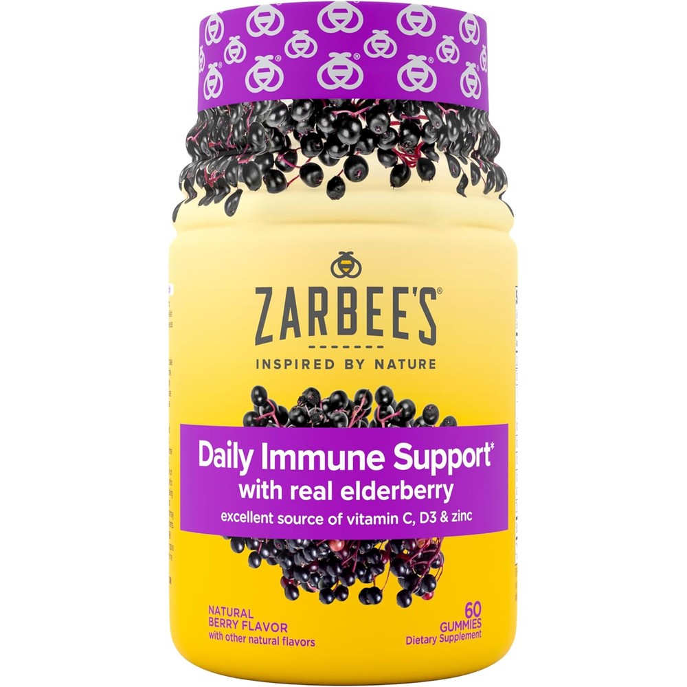 Zarbee's Elderberry Daily Immune Support Gummies 60 count bottle front view