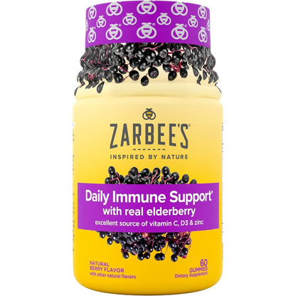 Zarbee's Elderberry Daily Immune Support Gummies 60 count bottle front view