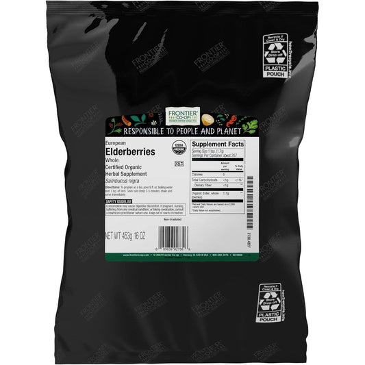 Frontier Co Op Organic Dried Whole European Elderberries 16 Ounces front view