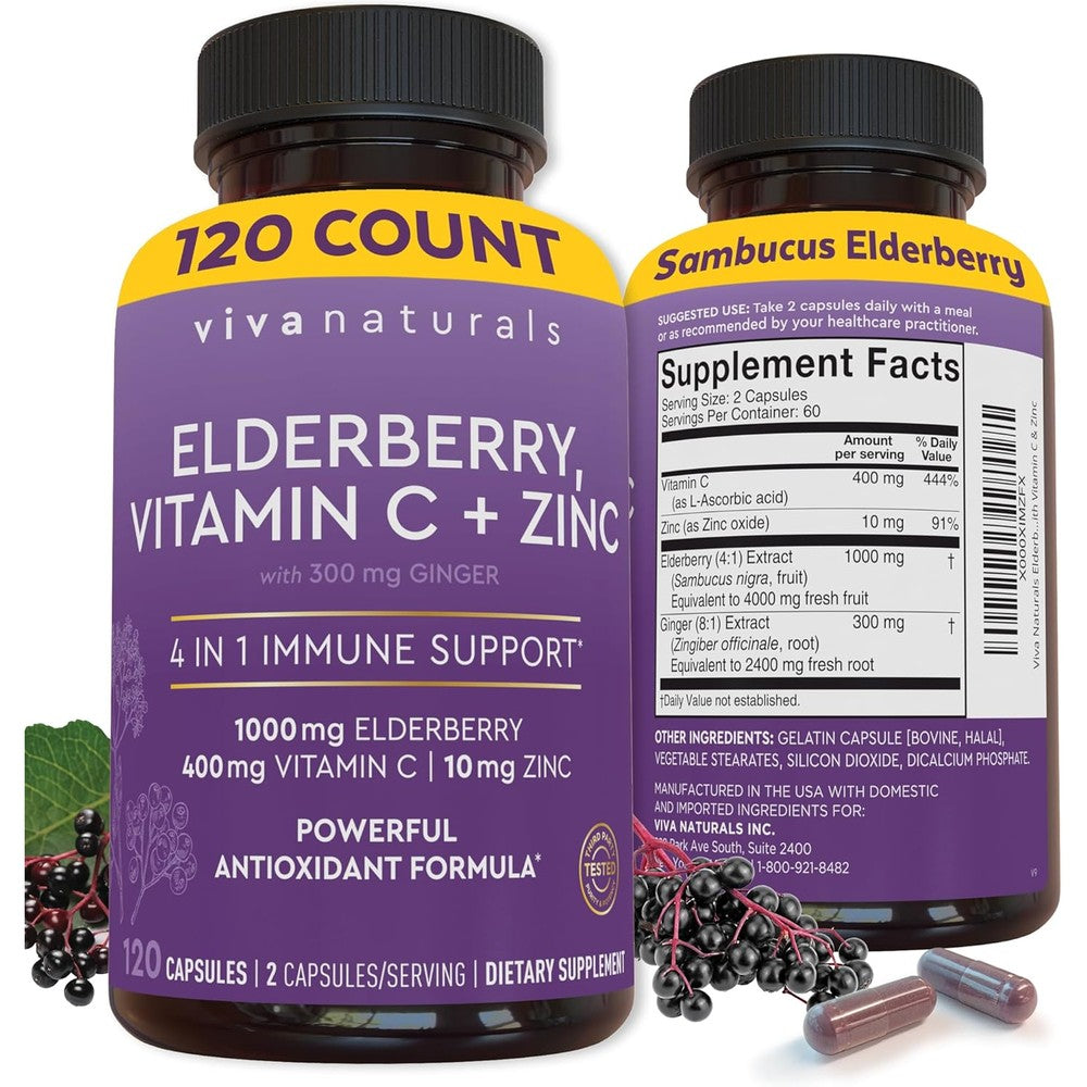 Viva Naturals Elderberry Vitamin C and Zinc front view packaging