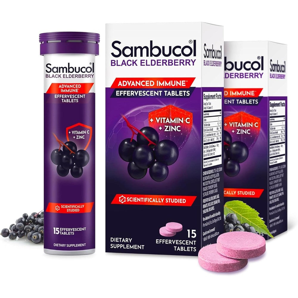 Sambucol Black Elderberry Effervescent 30 Tablets front packaging view for immune support
