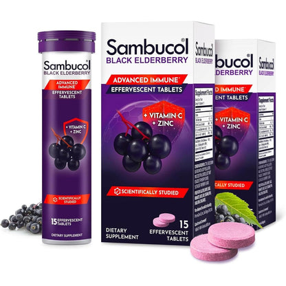 Sambucol Black Elderberry Effervescent 30 Tablets front packaging view for immune support