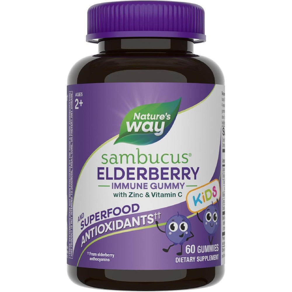 Nature's Way Kids Sambucus Elderberry Immune Gummies 60 count bottle front view