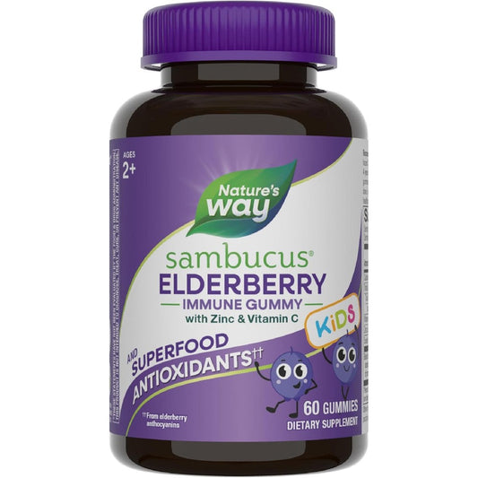 Nature's Way Kids Sambucus Elderberry Immune Gummies 60 count bottle front view