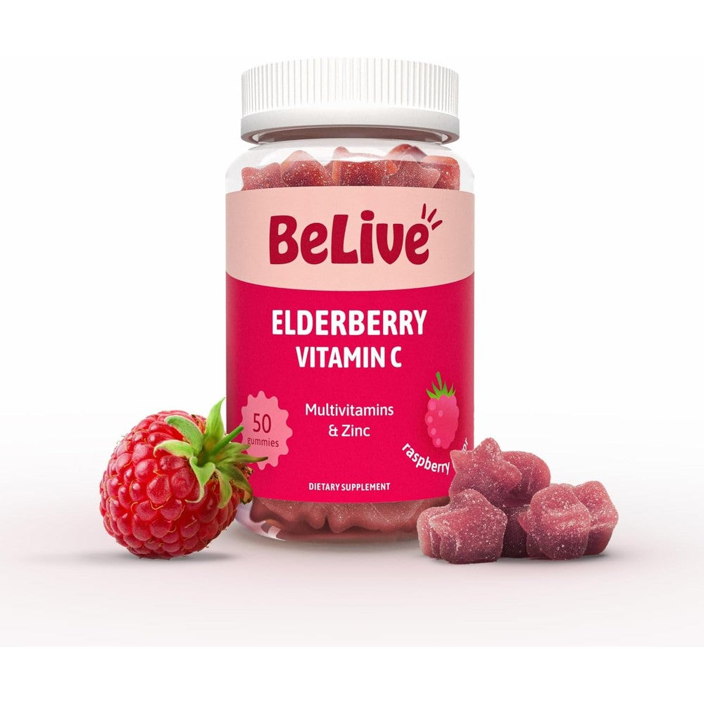 BeLive Elderberry Gummies front view bottle for premium immune support packaging