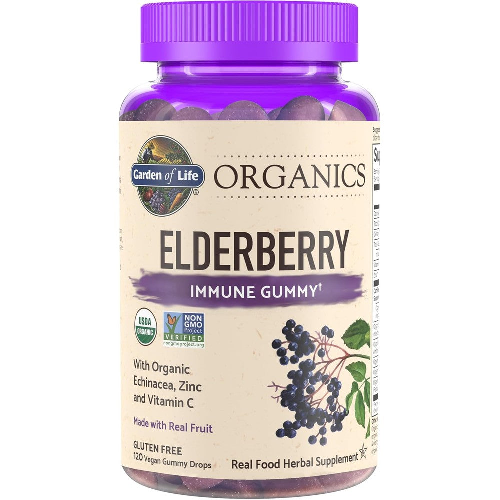Garden of Life Organics Elderberry Immune Gummies front bottle view for antioxidant supplement needs