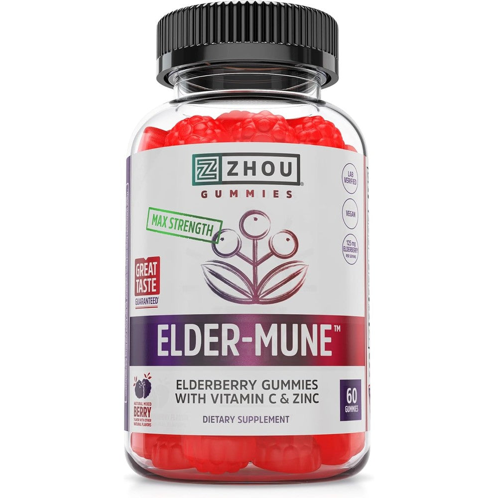 Zhou Elder Mune premium black elderberry gummies 60 count for immune support