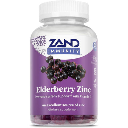 Zand Immunity Elderberry Zinc with Vitamin C 60 Gummies front bottle view for daily immune support.