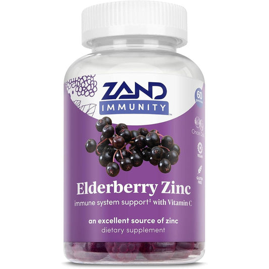 Zand Immunity Elderberry Zinc with Vitamin C 60 Gummies front bottle view for daily immune support.