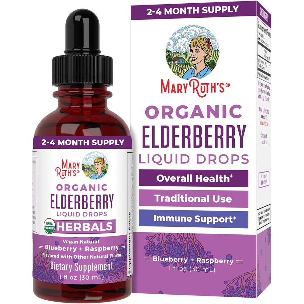 MaryRuth Organics Elderberry Liquid Drops front view bottle for family immune support