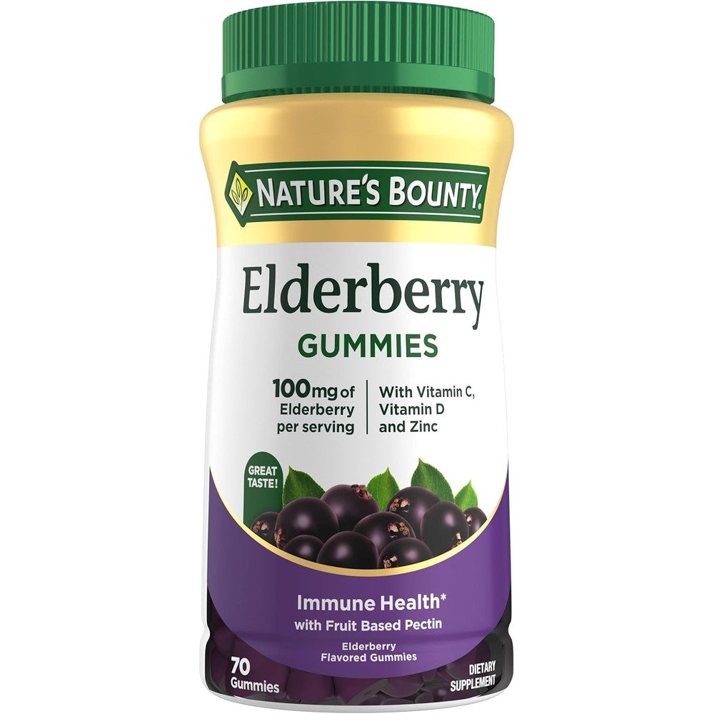 Natures Bounty Elderberry Gummies front view bottle and packaging