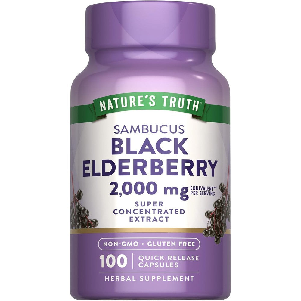 Nature's Truth Black Elderberry Super Concentrated Extract 100 Capsules front bottle view for immune support