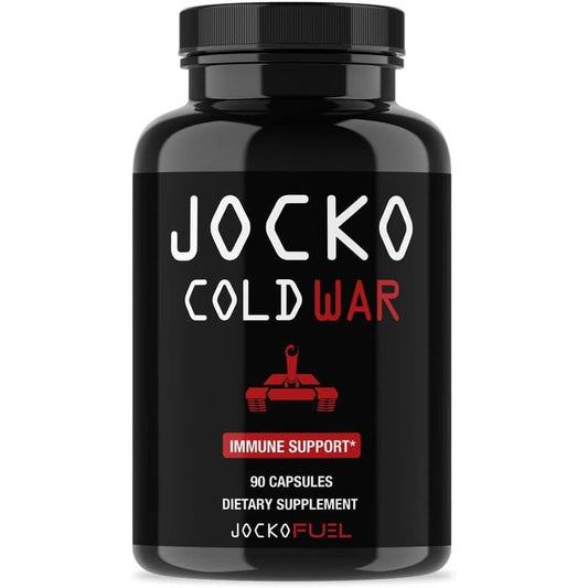 Jocko Fuel Cold War Immune Support bottle front view showing authentic USA packaging.