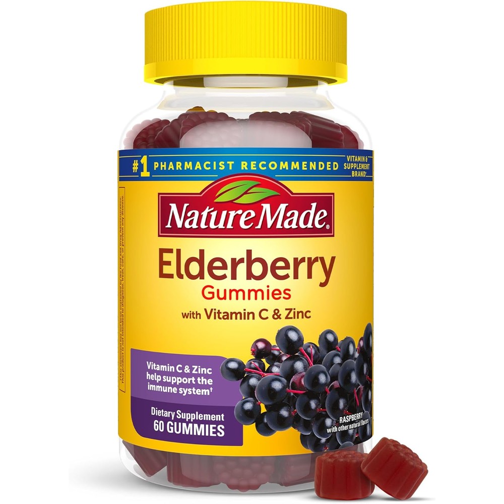 Nature Made Elderberry Gummies 60 count front bottle view for immune support