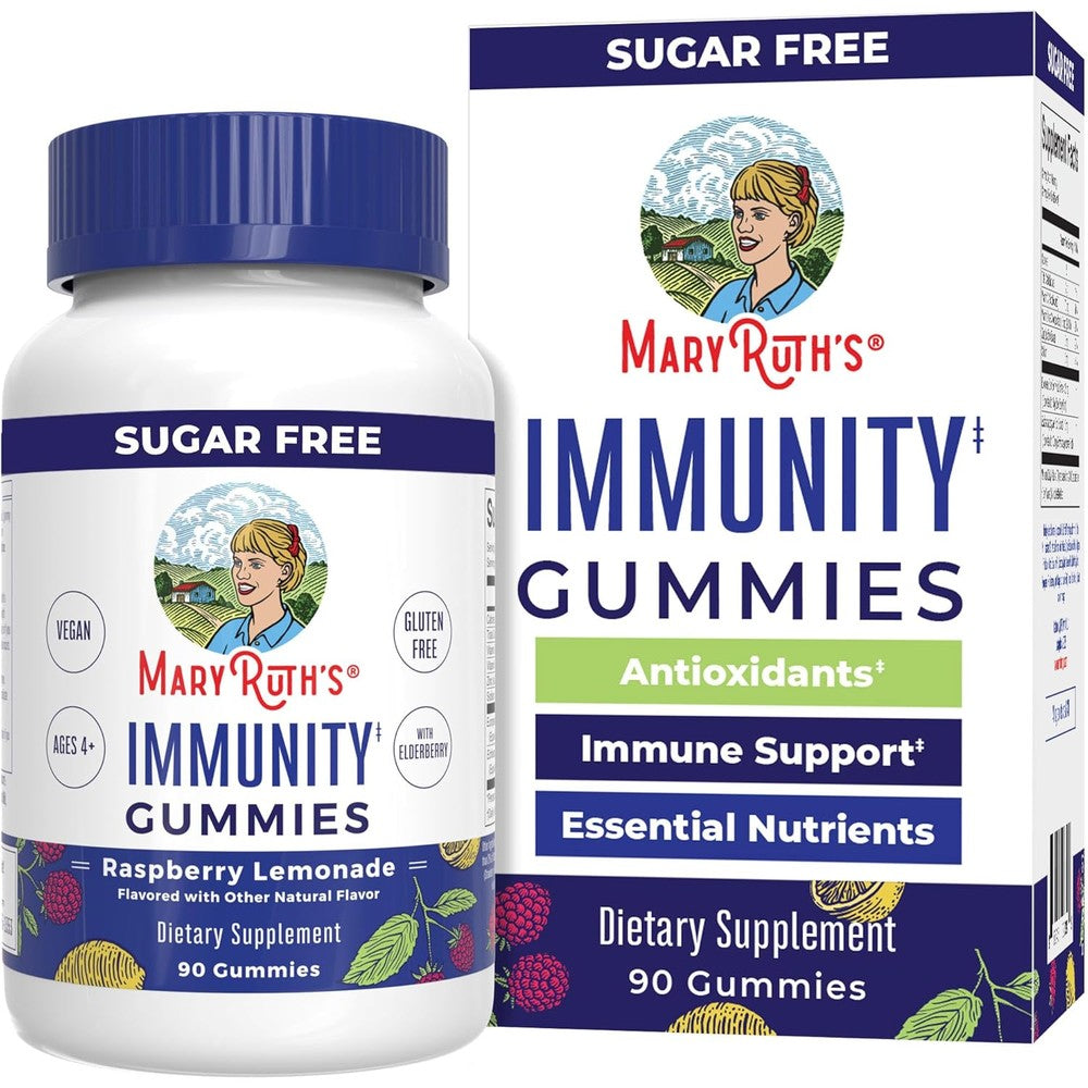 MaryRuth Organics Sugar Free Immunity Gummies front view bottle on plain background