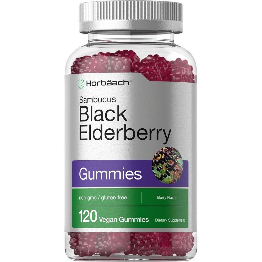 Horbäach Black Elderberry Gummies one hundred and twenty count front view immune supplement