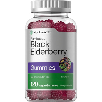 Horbäach Black Elderberry Gummies one hundred and twenty count front view immune supplement