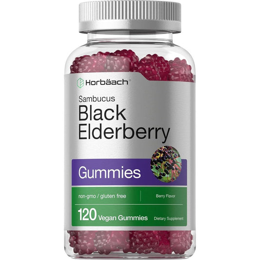 Horbäach Black Elderberry Gummies one hundred and twenty count front view immune supplement