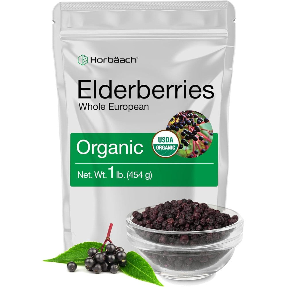 Horbäach Dried Organic Elderberries front view packaging bag